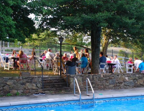 Wedding reception set up near pool