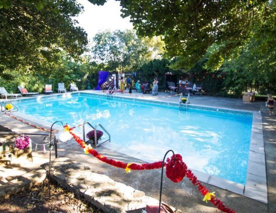 Pool decorated for wedding reception